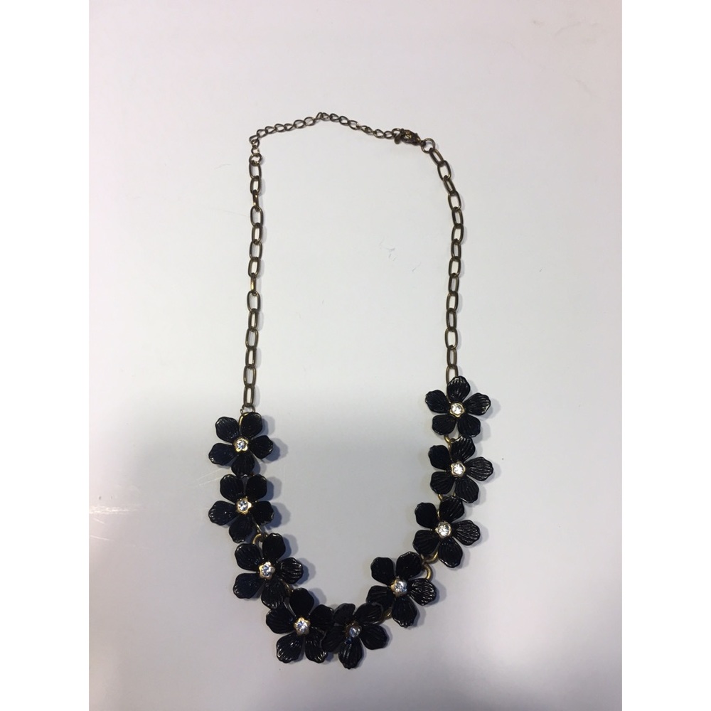 Aldo Black flower and diamond necklace